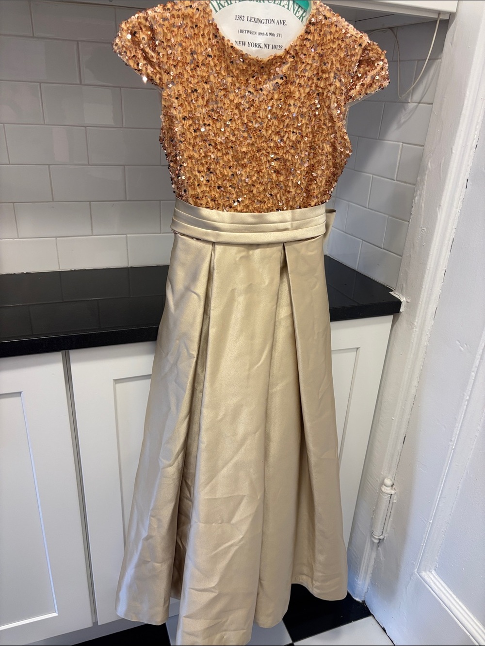 Gold Sequin Top with Cream Satin Maxi Skirt - Elegant Women's Set